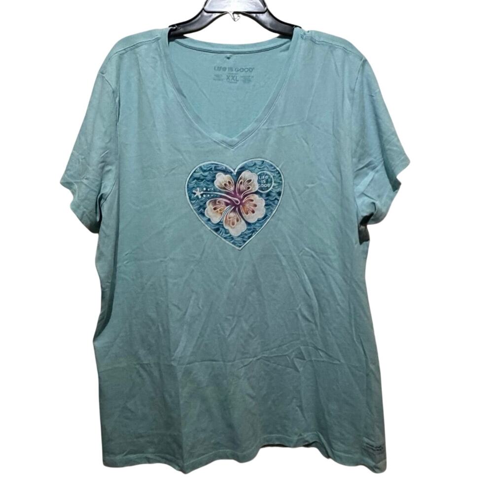 Life Is Good Top Size XXL Crusher Vee-Neck Floral Heart Print Pullover